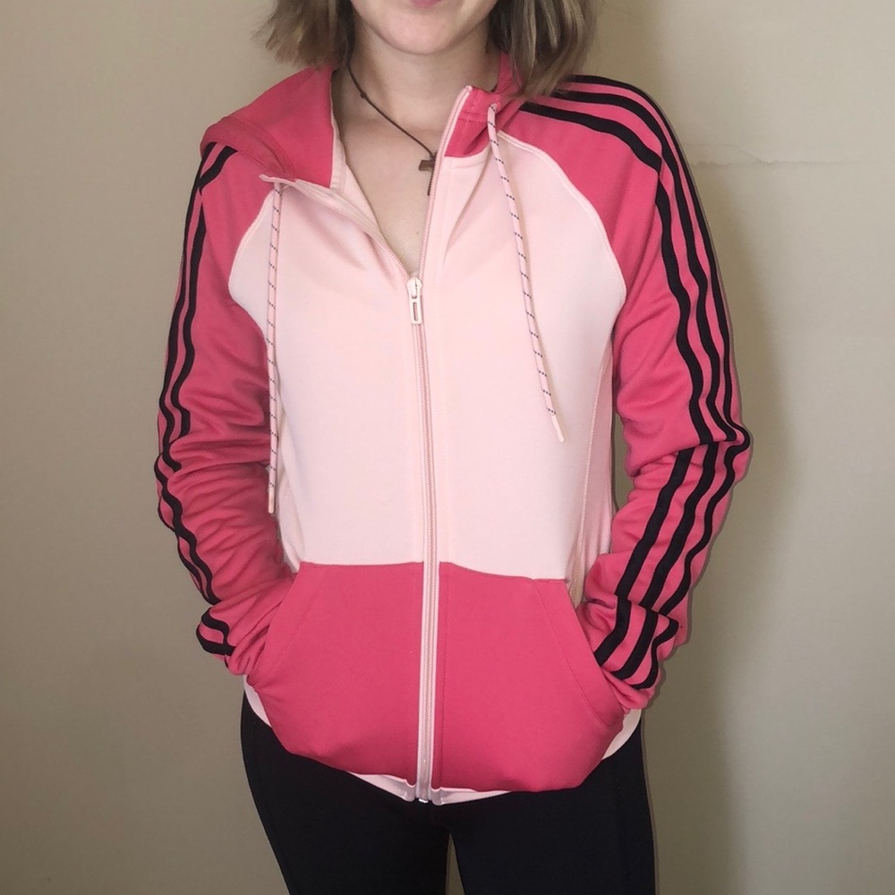 Hot pink and light pink zip up adidas sweatshirt